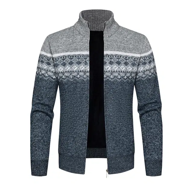 半空山 美式撞色高级感拼接立领设计潮流痞帅开衫外套合身百搭时尚商务休闲老钱针织衫 男女同款