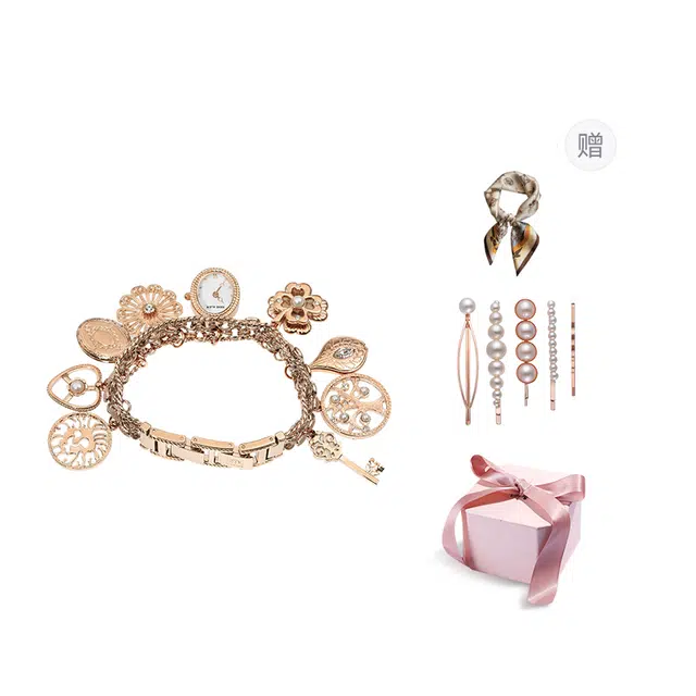 安妮克莱因 腕表 石英机芯 精钢合金表带 白色表盘 女表 休闲优雅商务项链手表防水