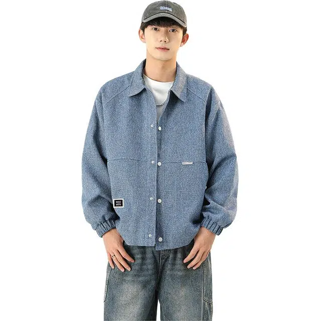 左岸 青少年港风时尚潮牌字母绣花百搭开衫翻领上衣休闲加肥加大码宽松舒适春秋季外套夹克 男款