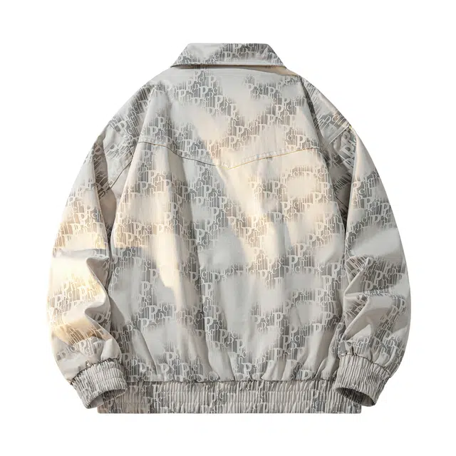 敦煌博物馆 美式复古满印字母扎染设计时尚户外通勤防风舒适宽松休闲大码教练翻领拉链夹克外套 男女同款