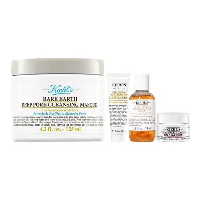 科颜氏 白泥面膜面霜护肤套装 保湿滋润控油 四件套