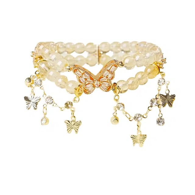 子婳 转运珠聚财旺福新中式国潮星光璀璨蝴蝶流苏小众轻奢甜美气质清冷高级感#好运 白水晶 手串 女款