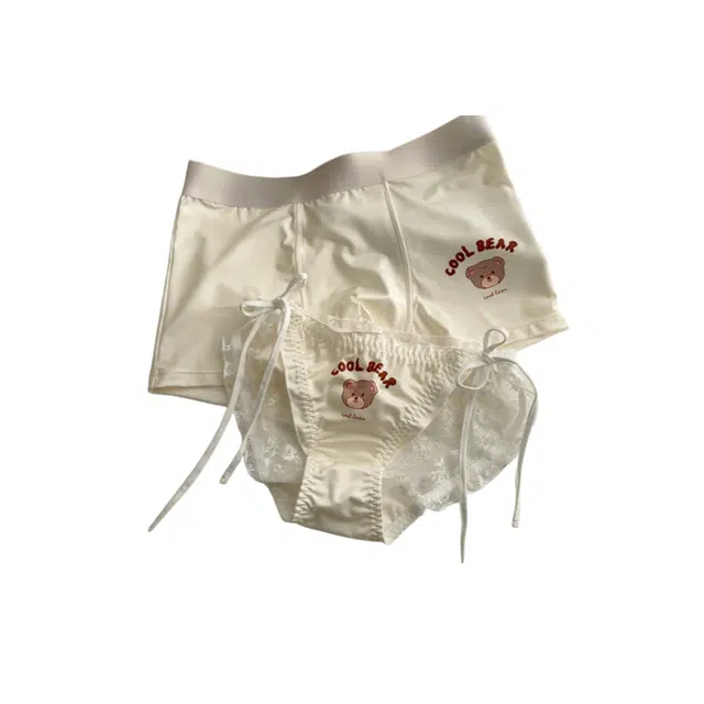 米囹 小熊情侣内裤牛奶丝纯棉性感纯欲系带可解三角裤 男女同款