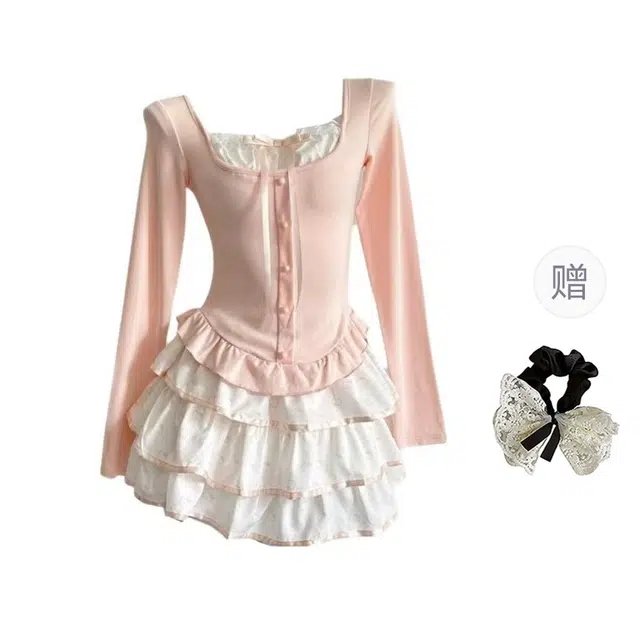 涂诗菲 韩系文艺风甜美清纯高级感气质时尚小众设计感收腰显瘦慵懒裙装套装 女款