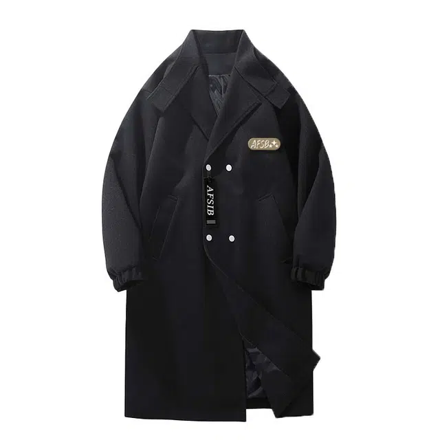 艾梵斯贝 高品质轻奢简约设计款高级感精致韩风日常通勤百搭宽松休闲时尚商务气质双排扣翻领毛呢大衣 男女同款