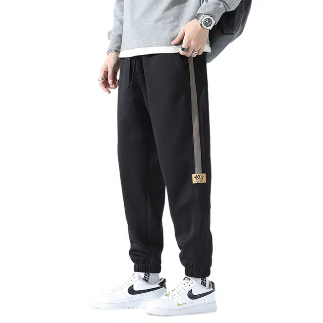 赛瀚 百搭束脚休闲裤男款秋季厚款舒适长裤宽松显瘦显高青少年高街潮流通勤亲肤男装拼接色松紧腰抽绳外穿运动卫裤 男女同款