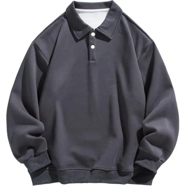 马员外 潮流港风翻领百搭时尚简约宽松卫衣 男女同款