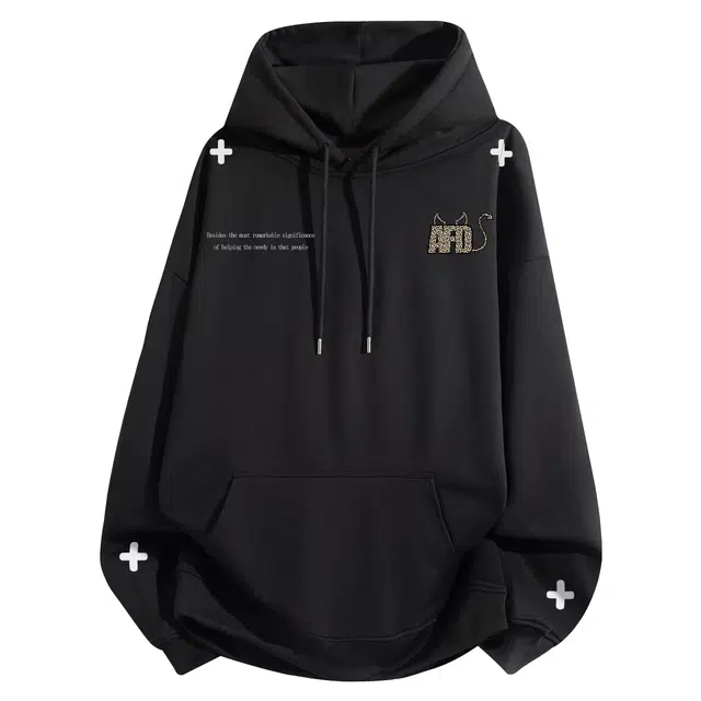 阿凡迪 美式高街复古时尚潮流个性创意品牌字母胸口豹纹小恶魔印花宽松日常通勤项链风休闲运动经典百搭长袖氛围感套头连帽卫衣 男女同款