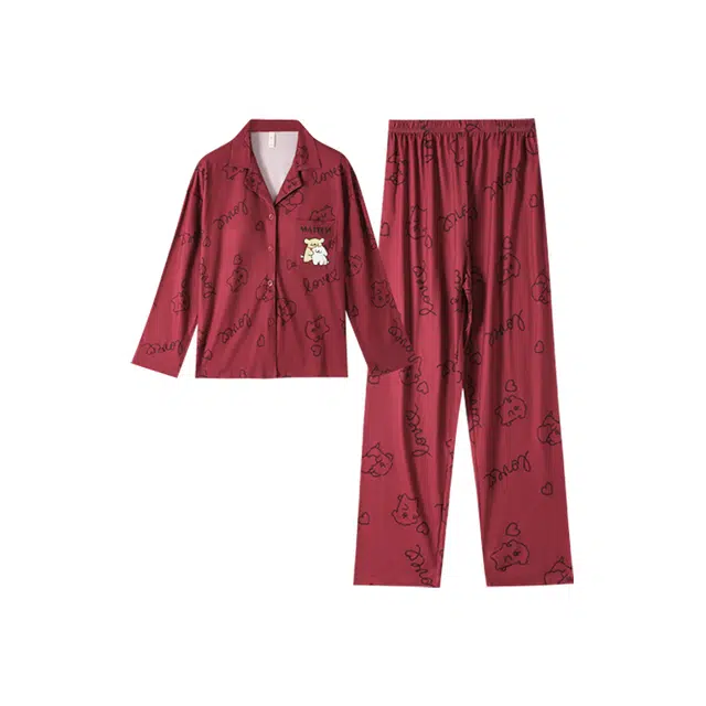 蒄趣 爱心印花宽松家居服胸垫一体可外穿舒适薄款睡衣套装 女款