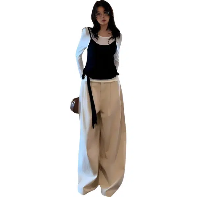 柏黛妃 慵懒风绑带长袖针织衫女装秋季韩系穿搭叠穿修身吊带上衣休闲套装 女款