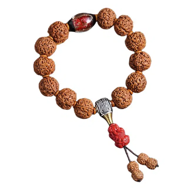 宣华意 【收藏级】精品五瓣尼泊尔原籽文玩配饰 朱砂貔貅 盘玩佛珠 招财纳福 八方来财#好运 单圈 金刚菩提 手串 男款