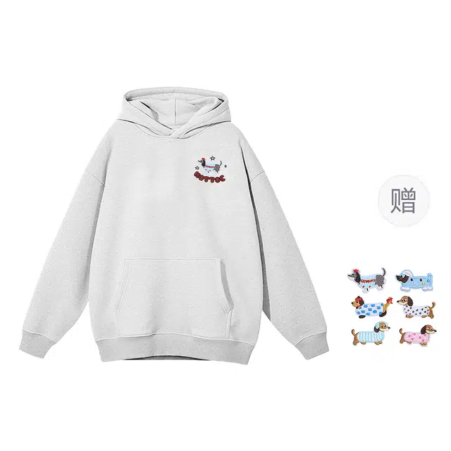 棉购 魔术贴绣花重磅刺绣连帽卡通秋冬季加绒加厚慵懒风宽松外套卫衣 男女同款