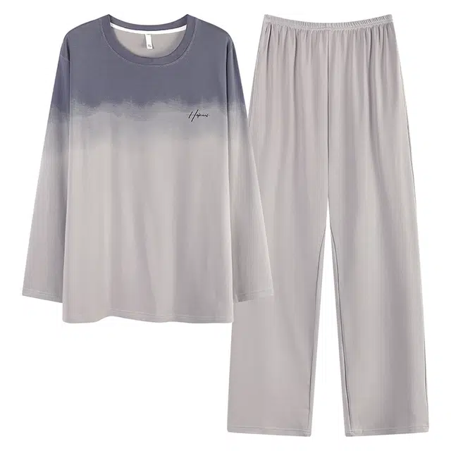 俏霓桐 时尚简约渐变色休闲舒适纯棉亲肤圆领百搭长袖长裤家居服可外穿睡衣套装 男款