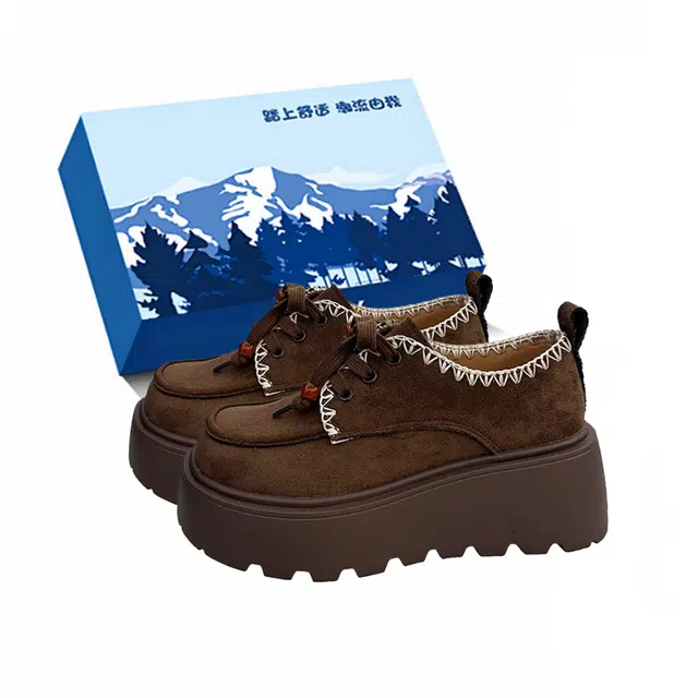 小鹿米利 厚底松糕袋鼠鞋复古刺绣休闲百搭博肯乐福单鞋勃肯鞋 女