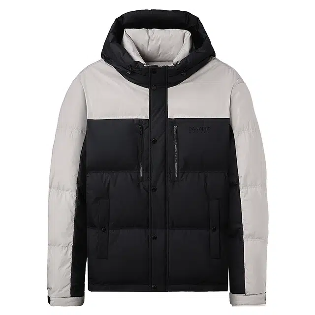 与狼共舞 石墨烯蓄热锁温科技 时尚格纹肌理撞色拼接加绒高充绒抗寒户外防风连帽厚款外套羽绒服 男款