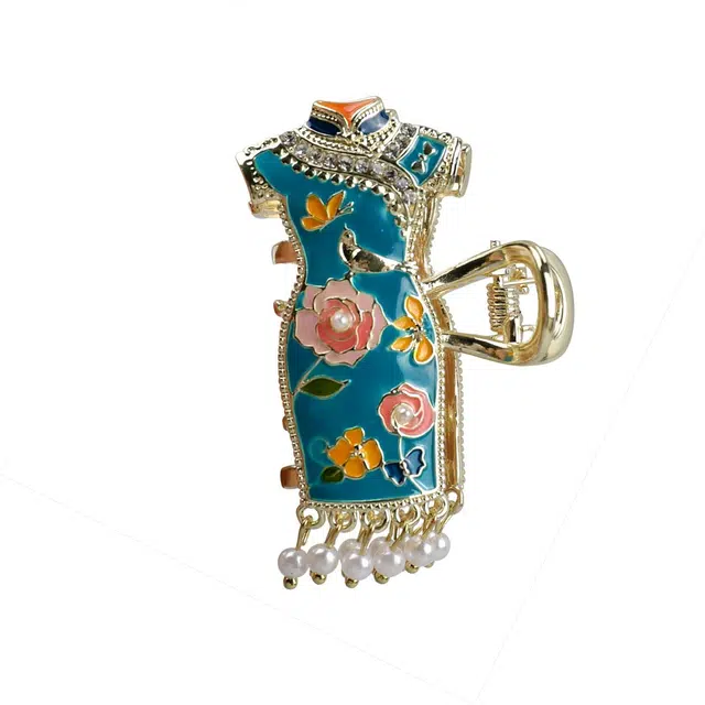 彤彤兔 小众设计感珐琅彩半扎发抓夹中号手绘花朵旗袍发饰 锌合金 发夹 女款