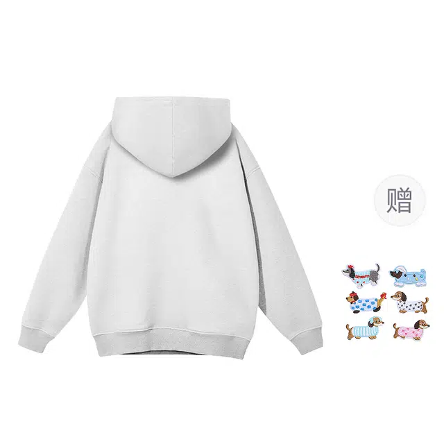 棉购 魔术贴绣花重磅刺绣连帽卡通秋冬季加绒加厚慵懒风宽松外套卫衣 男女同款