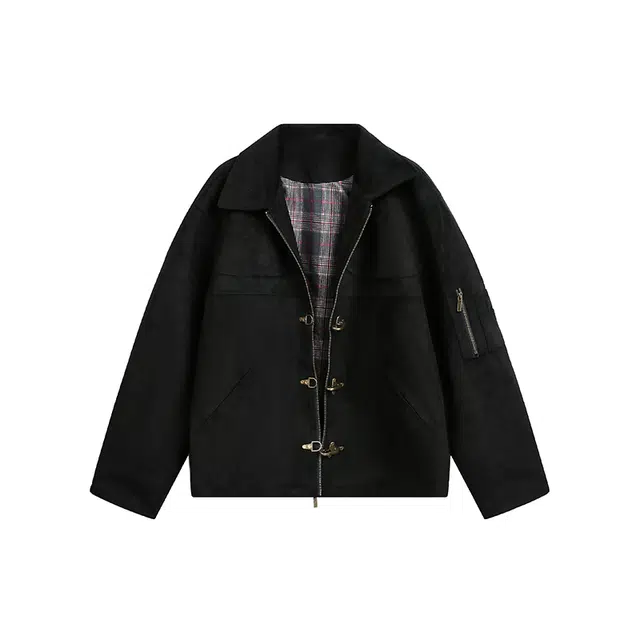 欧路得 欧路得 美式解构飞机扣短款巴恩风男秋麂皮外套高街复古小众上衣夹克 男款