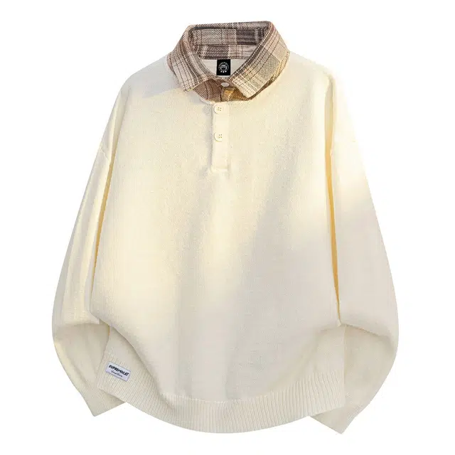 吾皇猫  复古潮牌拼接假两件撞色设计慵懒软糯松弛宽松百搭加厚保暖舒适亲肤日常打底针织衫长袖毛衣 男女同款