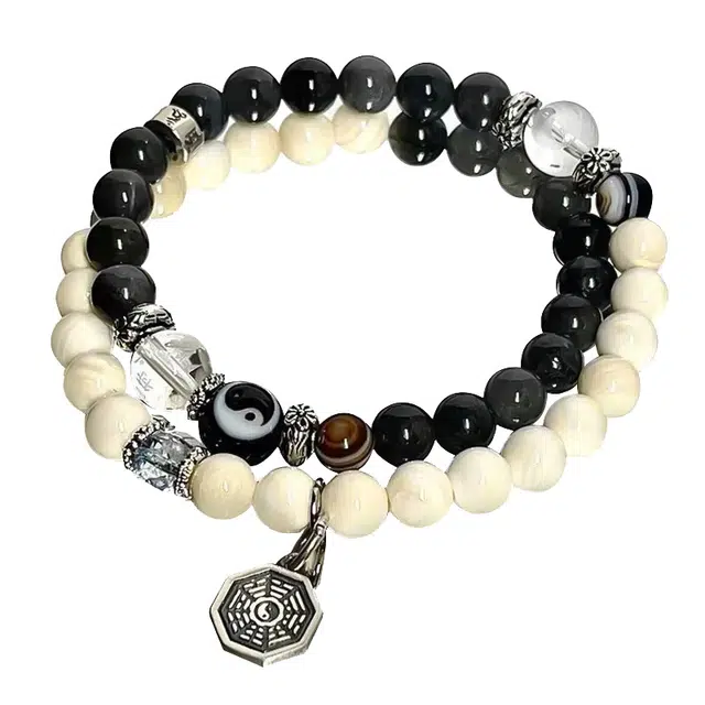 琛宬 【有钱花】新中式山鬼花钱有钱花国风精致太极八卦多圈双层叠戴福气顺遂平安转运招财小众轻奢接#好运 黑檀 手串 男女同款情侣款
