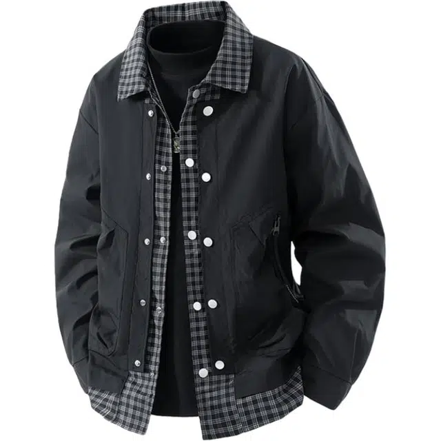 马员外 潮流时尚休闲格子百搭宽松简约夹克 男款