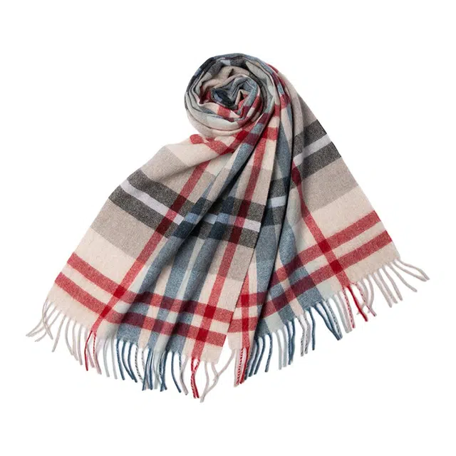 红豆 品牌格子条纹百搭经典时尚温暖 羊绒 绒线围巾 男女同款情侣款
