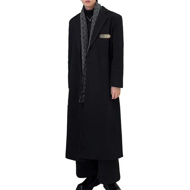 艾梵斯贝 高品质轻奢御寒保暖时尚简约纯色垂感高个子加长款休闲商务绅士日常通勒百搭英伦风单排扣西装领过膝情侣款大衣 男女同款