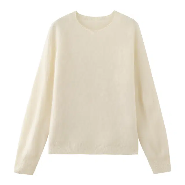 花栗鼠小姐 进口岛精羊绒打底衫纯色简约休闲复古高品质软糯亲肤宽松舒适时尚百搭优雅气质加厚保暖圆领长袖针织衫 女款