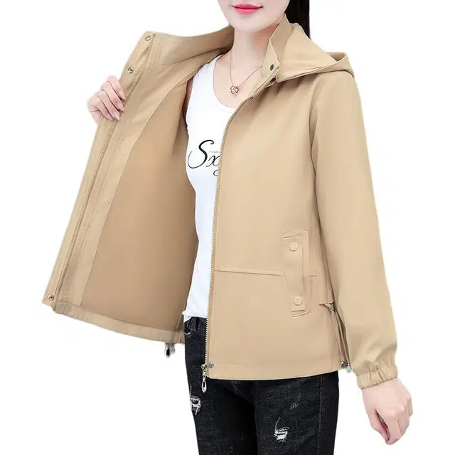 缪斯的诱惑 时尚潮流韩版简约可拆卸脱帽纯色设计修身显瘦保暖舒适柔软亲肤柔顺面料百搭精致上衣外套夹克 女款