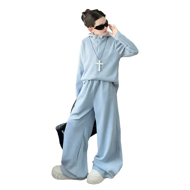 蓝彩何休闲运动套装 女童春秋款韩版假两件卫衣装中大童初中生时髦洋气儿童秋装