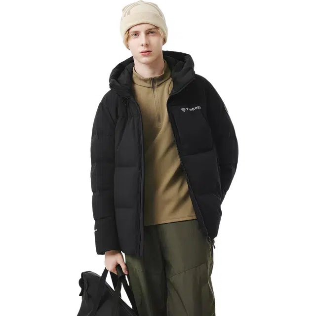 坦博尔 加厚保暖连帽纯色收口袖直筒休闲风面包羽绒服 女款