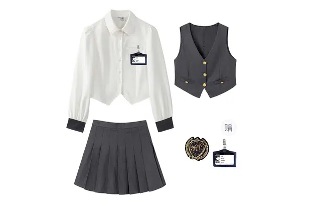 九条喵 长袖拼接衬衫马甲背心半身裙百褶裙制服 女款