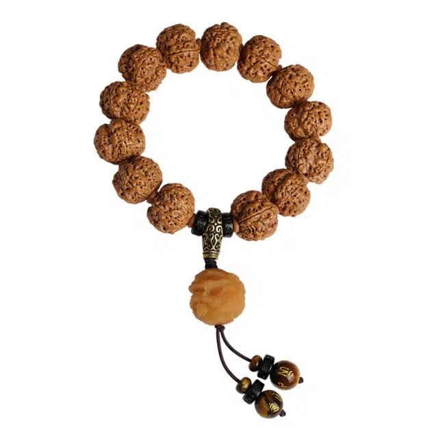 宣华意 【毕业级】精品五瓣原籽文玩龙纹爆肉盘玩佛珠 国潮复古典雅高端雕刻貔貅配饰 财源广进#好运 金刚菩提 手串 男款