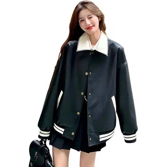 轻迎 高级感翻领撞色韩系休闲百搭夹克 女款