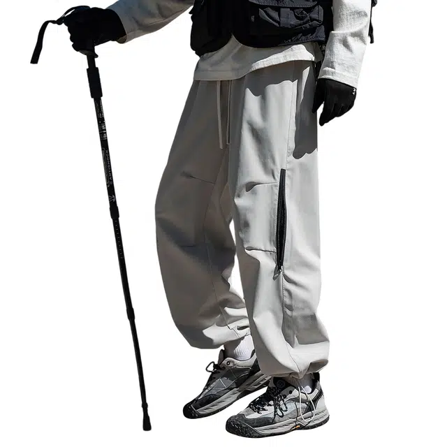 顶峰保罗 山系机能户外登山骑行攀岩褶皱工装伞兵裤无性别主义潮牌宽松加绒加厚束脚裤高街痞帅简约百搭弹力抽绳显高显瘦休闲裤 男女同款