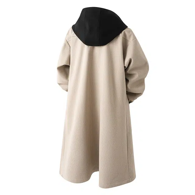 艾梵斯贝 高品质轻奢假两件层次感时尚简约纯色拼接设计款连帽休闲商务绅士日常通勒百搭英伦风单排扣中长款情侣款大衣 男女同款