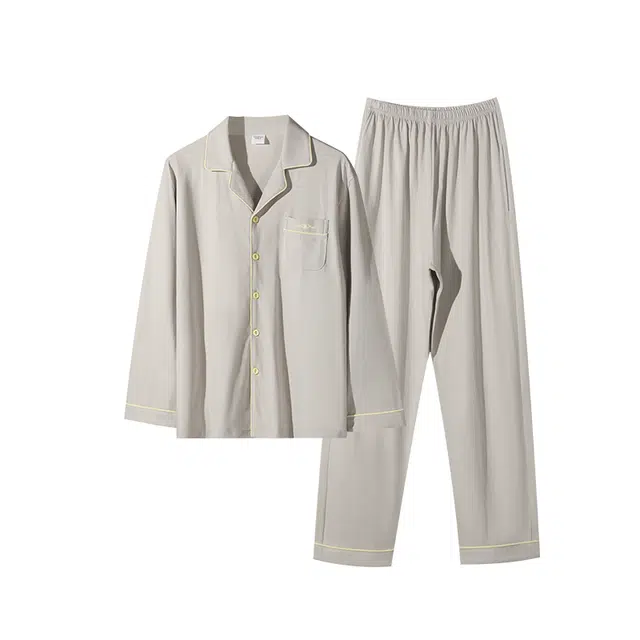 欧迪芬 纯棉秋冬四季亲肤柔软透气吸湿排汗轻盈简约清新自然舒适商务风纯色外穿家居服睡衣套装 男款