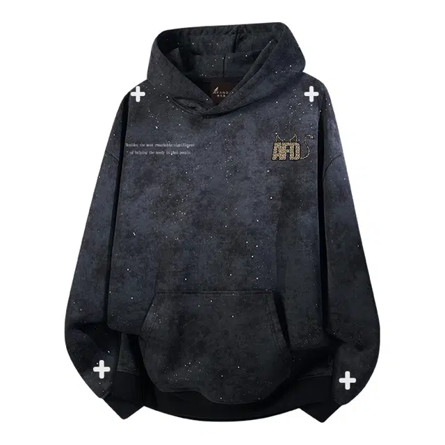 阿凡迪 满天星美式高街复古时尚个性潮流胸口品牌字母豹纹小恶魔印花宽松日常通勤休闲运动经典百搭长袖氛围感套头连帽卫衣 男女同款