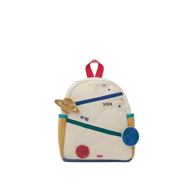 绿野客 卡通可爱星球 儿童行星挂饰拼色背包 女生撞色 宝宝包包时尚  帆布 双肩包 小号 白色