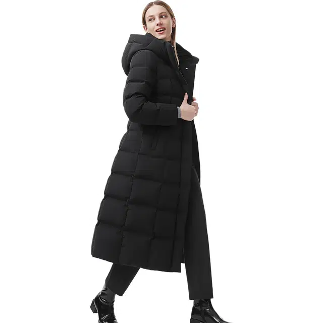 坦博尔 显瘦长款连帽纯色常规长袖通勤羽绒服 女款