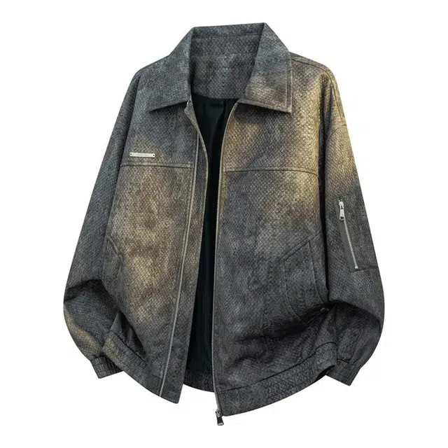 马员外 大码纯色美式休闲百搭潮牌美式长袖翻领拉链夹克外套 男女同款