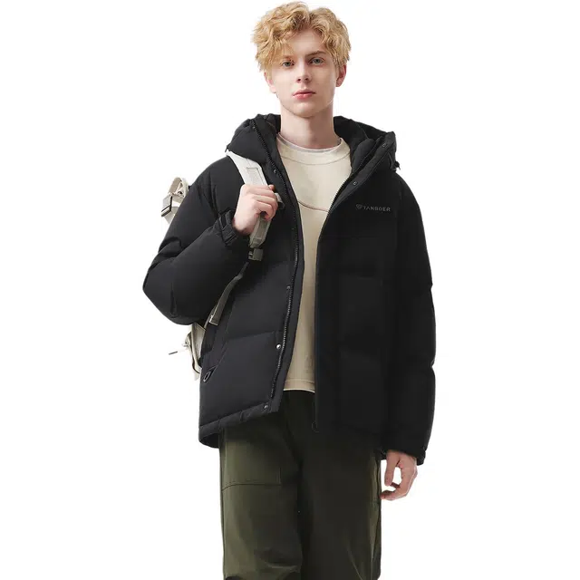 坦博尔 时尚耐脏商务纯色收口袖连帽常规户外风羽绒服 女款