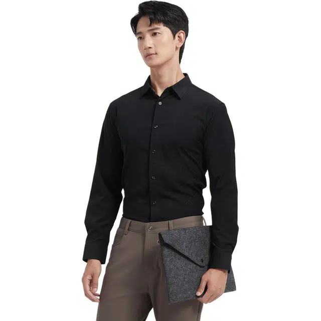 古鲨 灯芯绒镜面商务休闲高级直筒长袖衬衫 男款