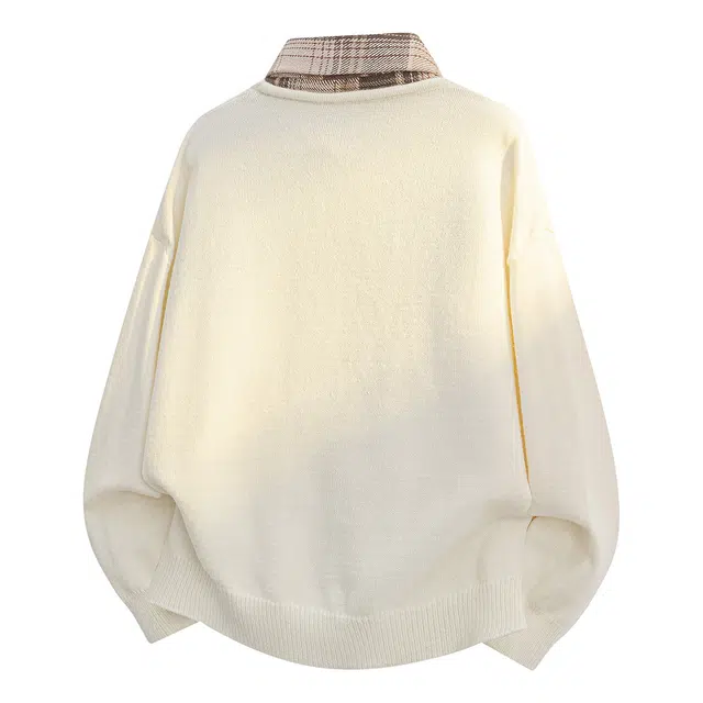 吾皇猫  复古潮牌拼接假两件撞色设计慵懒软糯松弛宽松百搭加厚保暖舒适亲肤日常打底针织衫长袖毛衣 男女同款