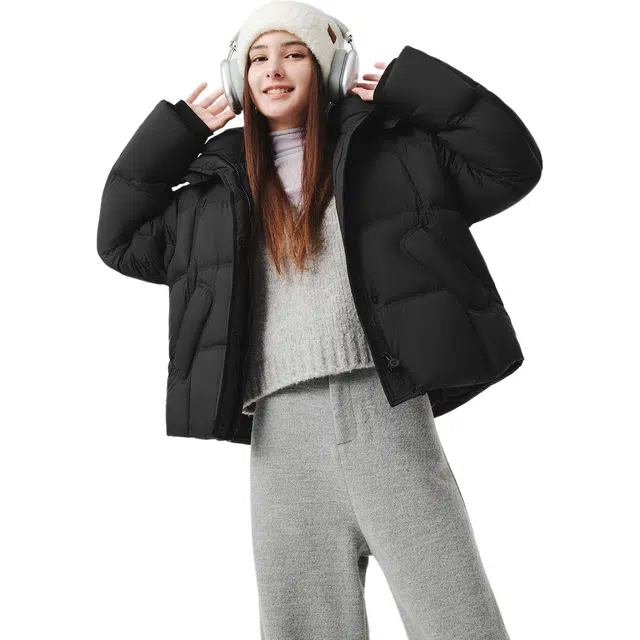 坦博尔 可脱卸帽保暖小个子纯色常规面包长袖通勤羽绒服 女款