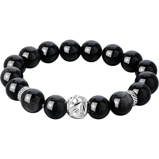 老凤祥 【平步青云】步步高升转运珠 简约大气高级感 国潮风百搭时来运转  好运前程似锦 黑曜石 手链 男女同款情侣款