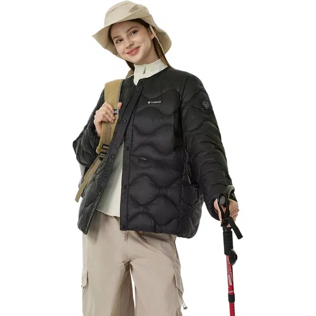 坦博尔 户外无领鸭绒纯色常规长袖通勤羽绒服 女款