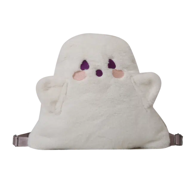度森袋鼠 萌趣幽灵背包个性公仔玩偶日系可爱少女卡通 毛绒 双肩包 女款 白色
