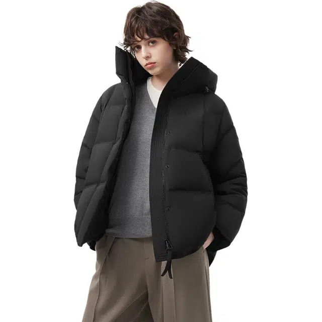 坦博尔 撞色短款加厚纯色常规长袖通勤面包服羽绒服 女款