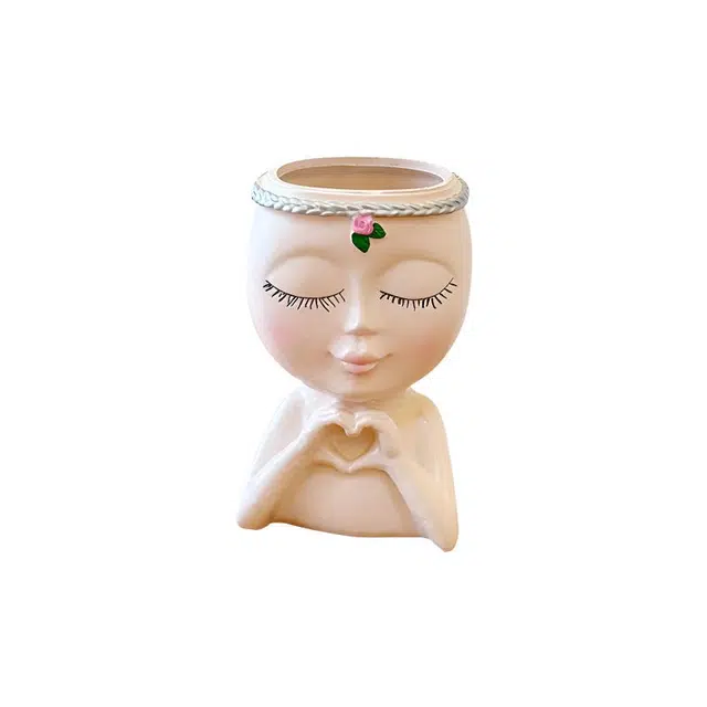 泛瓷化妆刷收纳桶 简约爱心客厅办公桌书桌面高级装饰品摆件